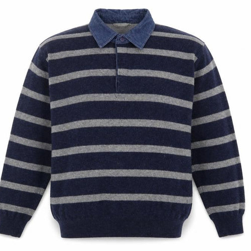 Wolsey Mens Blue Collared Striped Wool Pullover Jumper Size M Long Sleeve - Denim Shirt Collar