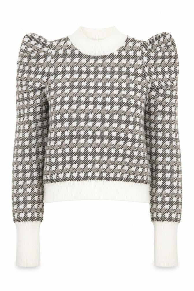 Front view of NB Avenue women’s multicoloured mock neck geometric polyester jumper, size S