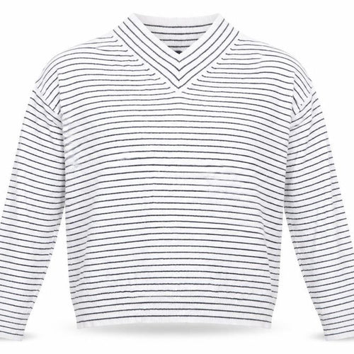 Garfield & Marks Womens White V-Neck Striped Viscose Pullover Jumper Size XS