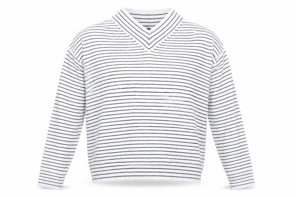 Garfield & Marks Womens White V-Neck Striped Viscose Pullover Jumper Size XS