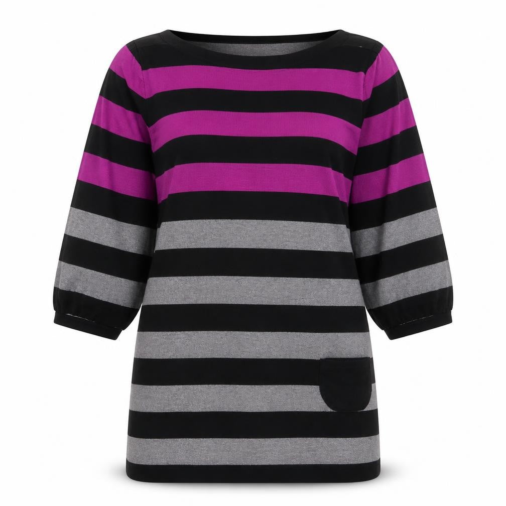 Marks and Spencer Womens Multicoloured Round Neck Striped Acrylic Pullover Jumper Size L