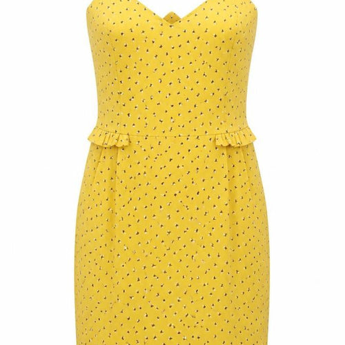 Lush Womens Yellow Floral Polyester Slip Dress Size M V-Neck Zip
