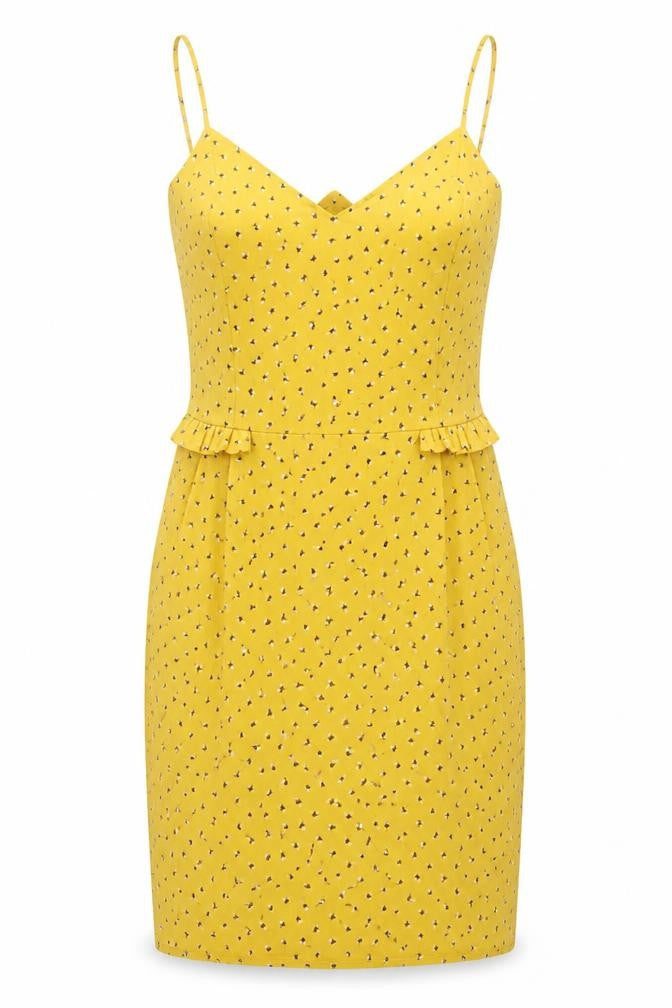 Lush Womens Yellow Floral Polyester Slip Dress Size M V-Neck Zip