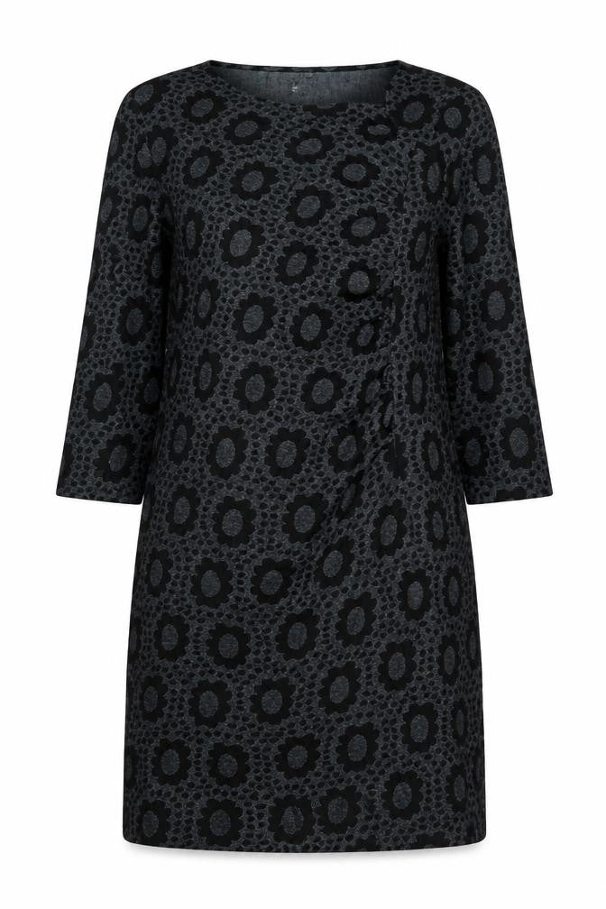 Front view of Adini women’s grey geometric cotton shift, size M, boat neck pullover