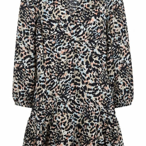 Papaya Womens Black Animal Print Viscose A-Line Size 10 V-Neck Pullover