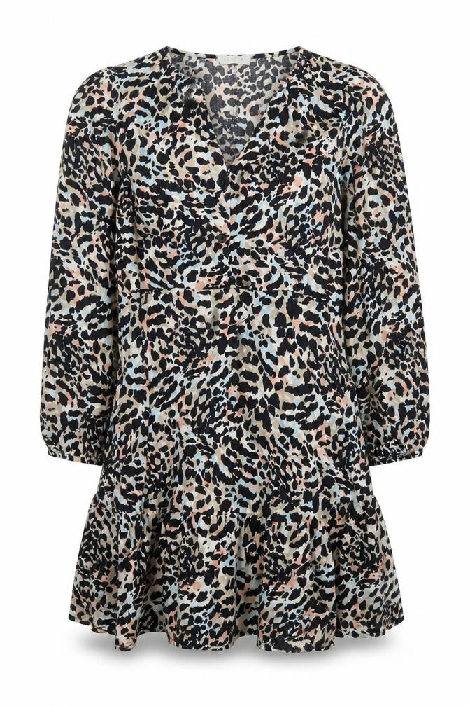 Papaya Womens Black Animal Print Viscose A-Line Size 10 V-Neck Pullover