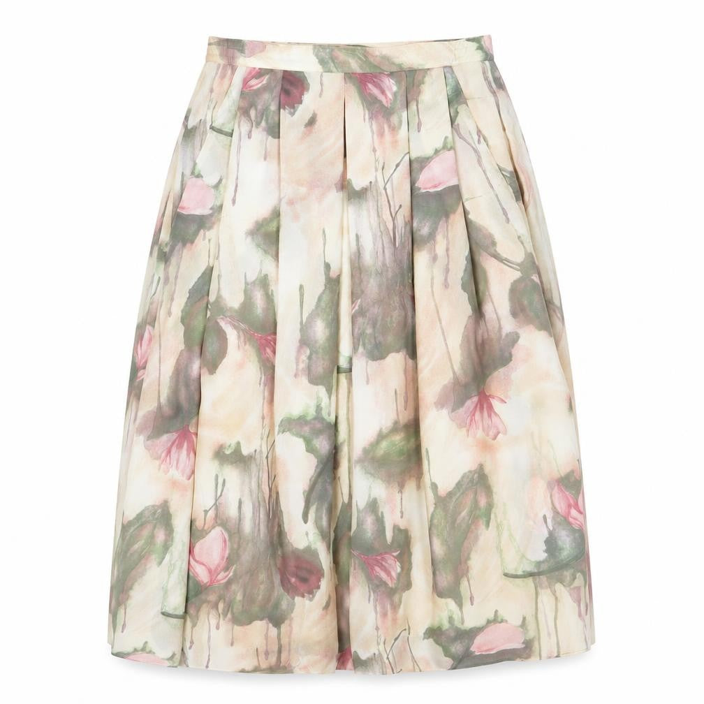 Front view of Reflections women’s multicoloured floral polyester tulip skirt, size UK 12, zip