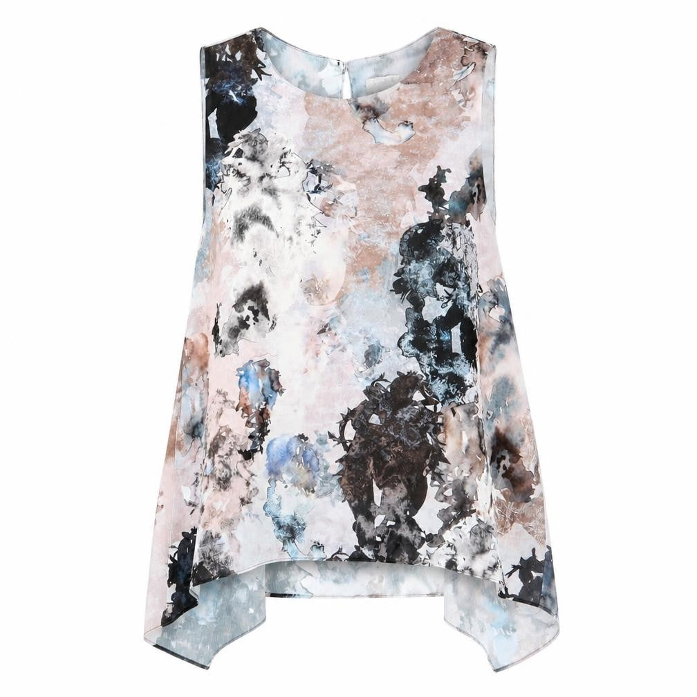 Front view of Twist & Tango women’s multicoloured geometric polyester basic tank, size UK 8, round neck