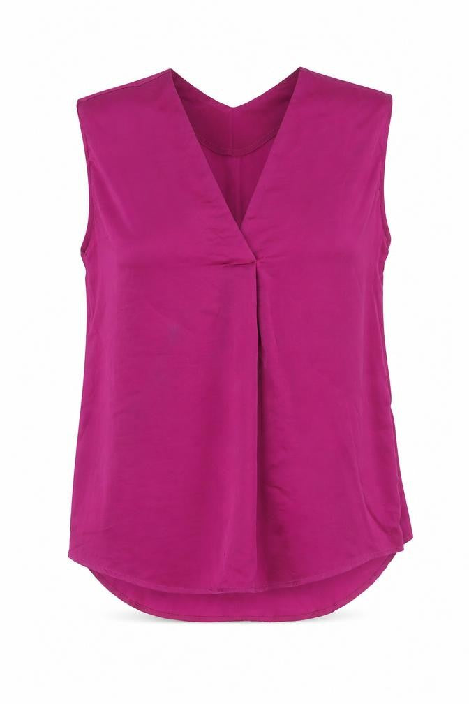 Front view of Marks & Spencer women’s purple polyester basic blouse, size UK 8, v-neck