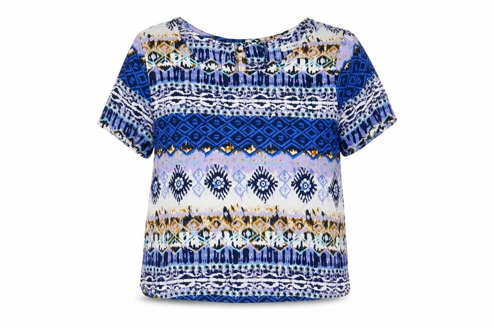 Glamourous Womens Multicoloured Geometric Viscose Basic T-Shirt Size XS Boat Neck