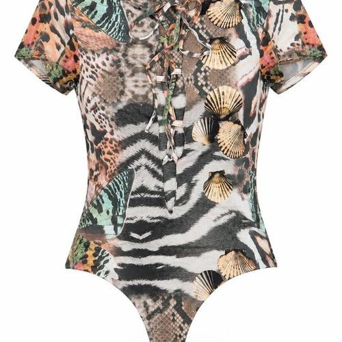 Missguided Womens Multicoloured Animal Print Polyester Bodysuit One-Piece Size 12 Tie