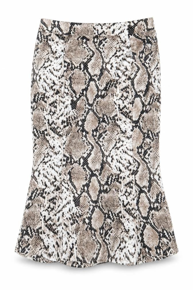 Studio Womens Brown Animal Print Polyester Trumpet Skirt Size 12 Zip - Snakeskin Pattern