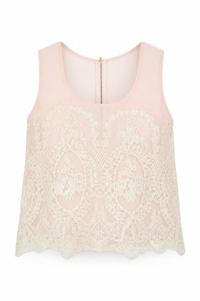 Front view of Atmosphere women’s pink polyester basic blouse, size UK 12, square neck