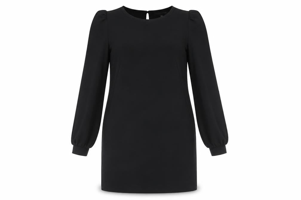 Front view of Next women’s black polyester sheath, size UK 10, boat neck button