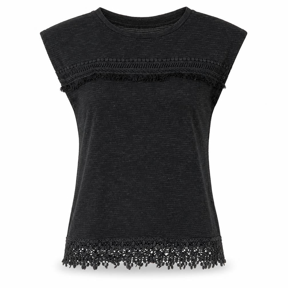 Front view of Dorothy Perkins women’s black polyester basic t-shirt, size UK 10, round neck