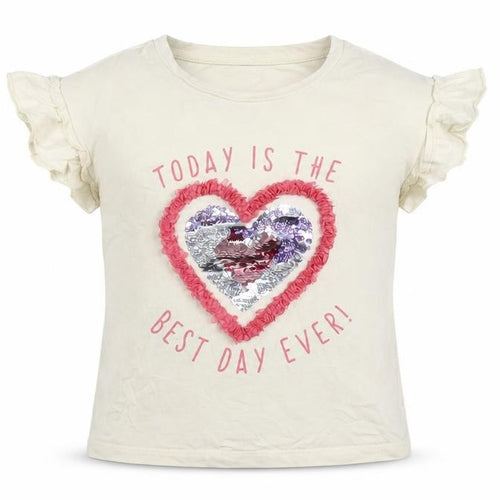 Primark Girls Ivory Cotton Basic T-Shirt Size 3-4 Years Round Neck Pullover - Best Day Ever!