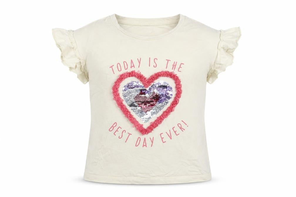 Primark Girls Ivory Cotton Basic T-Shirt Size 3-4 Years Round Neck Pullover - Best Day Ever!