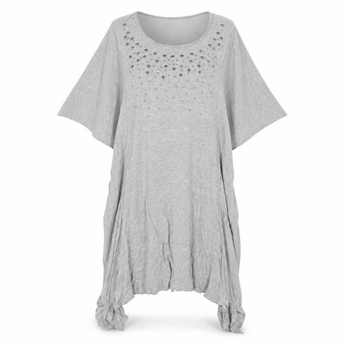 NEXT Womens Grey Viscose T-Shirt Dress Size 10 Scoop Neck Pullover - Volume Sleeves
