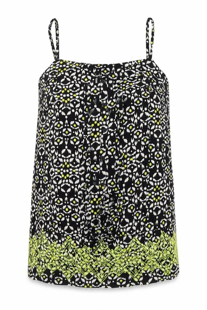 TU Womens Black Geometric Viscose Camisole Tank Size 12 V-Neck