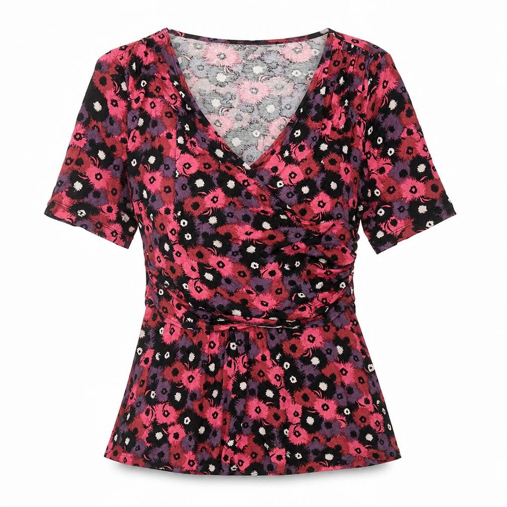 Great Plains Womens Pink Floral Viscose Basic Blouse Size M V-Neck - Ruched Detail