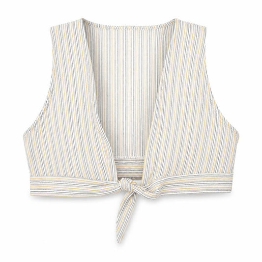 Front view of Pull&Bear women’s multicoloured striped polyester cropped tank, size XL, v-neck - tie front