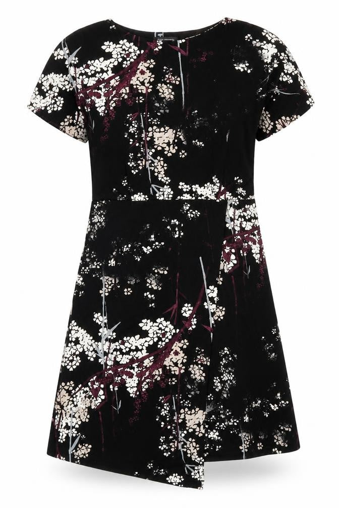 Front view of Next women’s black floral polyester trapeze & swing, size UK 10, round neck pullover