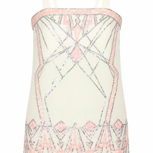 Warehouse Womens Beige Geometric Polyester Tank Dress Size 12 Square Neck Zip