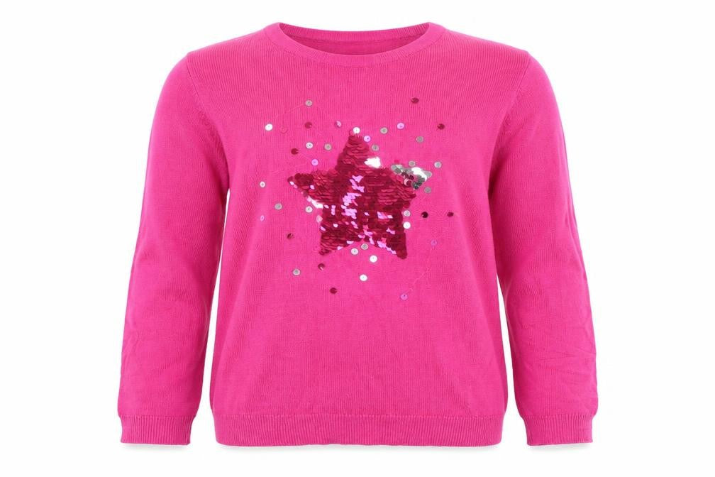 Front view of Desert Lily girls’ pink scoop neck cotton jumper, size 10, years pullover - star