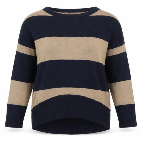 Marks and Spencer Womens Beige Boat Neck Striped Viscose Pullover Jumper Size S