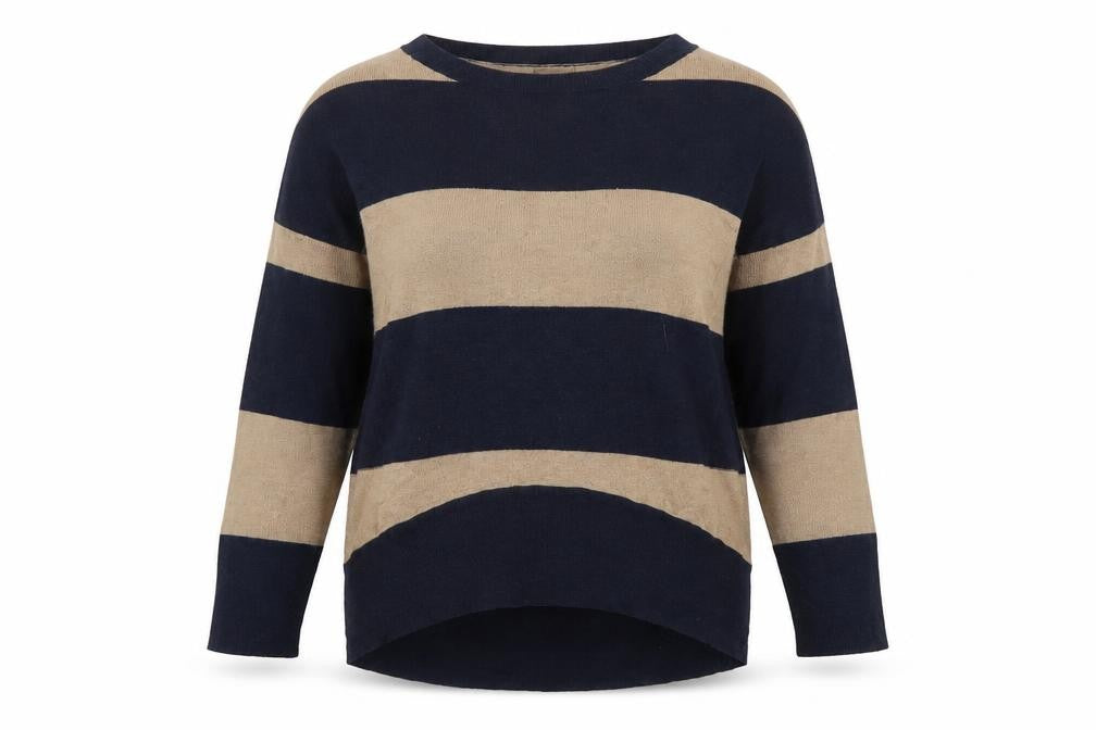Marks and Spencer Womens Beige Boat Neck Striped Viscose Pullover Jumper Size S