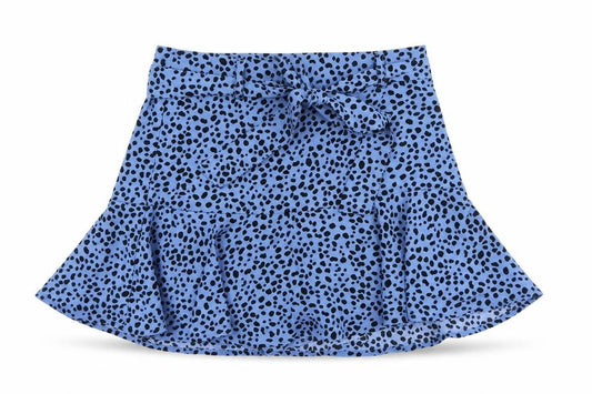 Front view of Stradivarius women’s blue polka dot viscose skater skirt, size M, zip