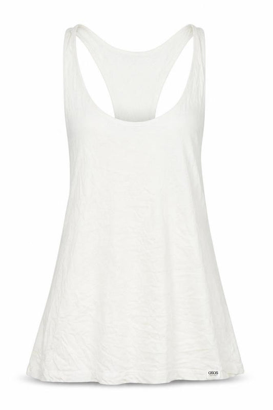 Front view of ASOS women’s white 100% cotton basic tank, size M, scoop neck