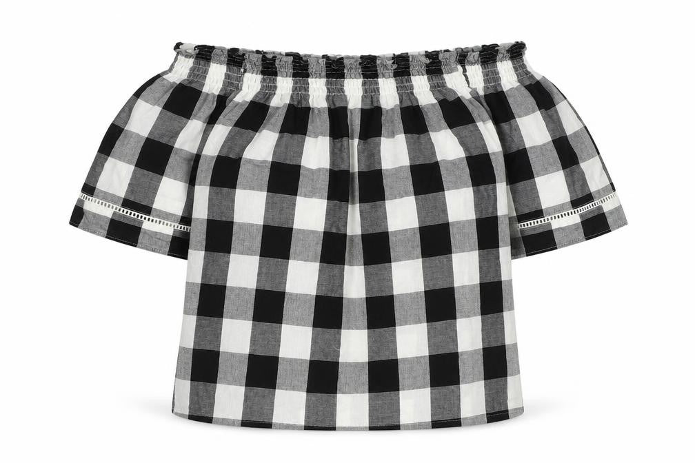 Front view of Papaya women’s black check polyester basic blouse, size UK 10, boat neck