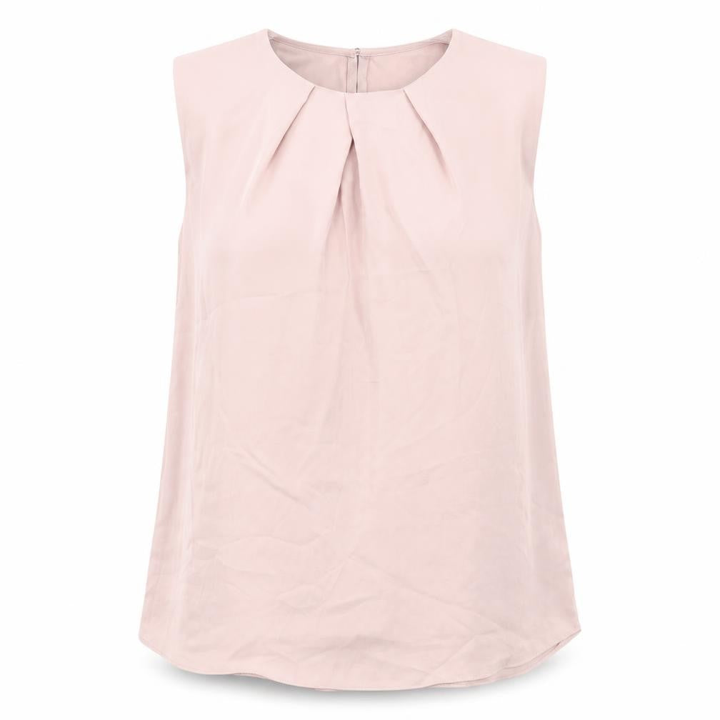 Front view of River Island women’s pink polyester basic blouse, size UK 8, round neck - pleat detail
