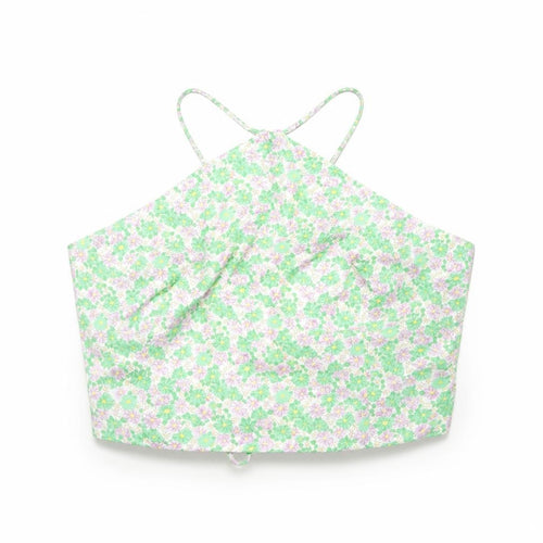 Zara Womens Green Floral Polyester Cropped Tank Size L Halter
