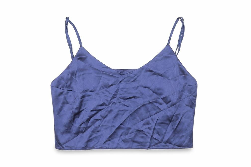 Front view of Nasty Gal women’s blue polyester cropped tank, size S, v-neck