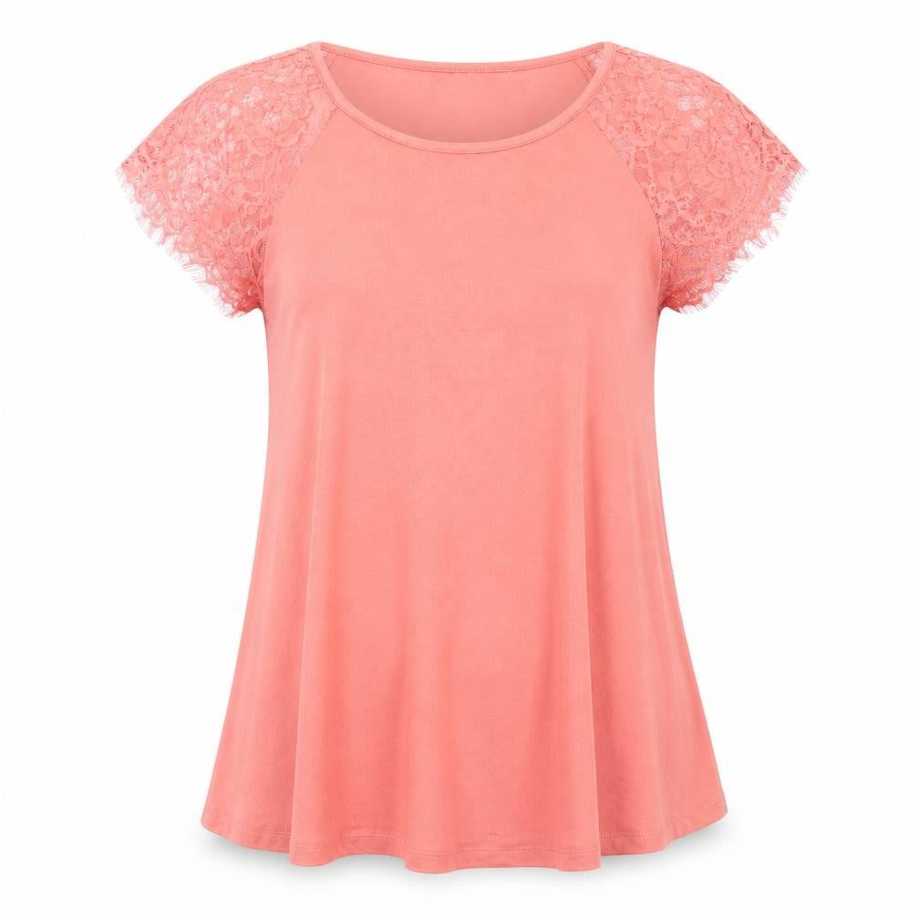 Capsule Womens Orange Viscose Basic T-Shirt Size 12 Round Neck - Lace Detail