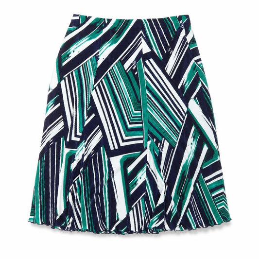 Front view of Slimma women’s green geometric polyester swing skirt, size S