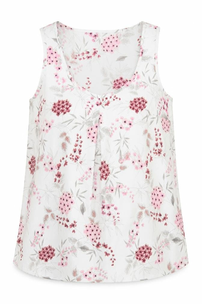 Front view of Anthology women’s grey floral polyester basic tank, size UK 10, scoop neck