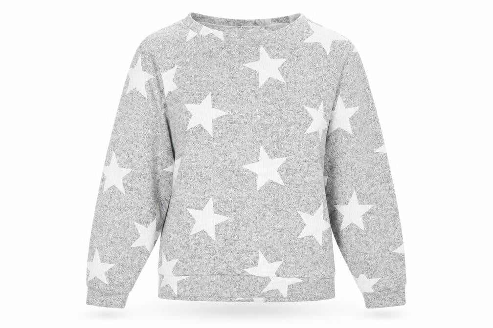 Front view of Boohoo women’s grey boat neck geometric polyester jumper, size M, - star