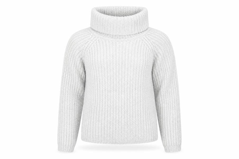 Front view of Amara women’s grey roll neck acrylic jumper, size UK 12