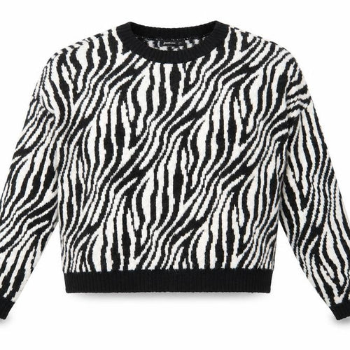 Stradviarius Womens Black Round Neck Animal Print Acrylic Pullover Jumper Size S - Zebra print