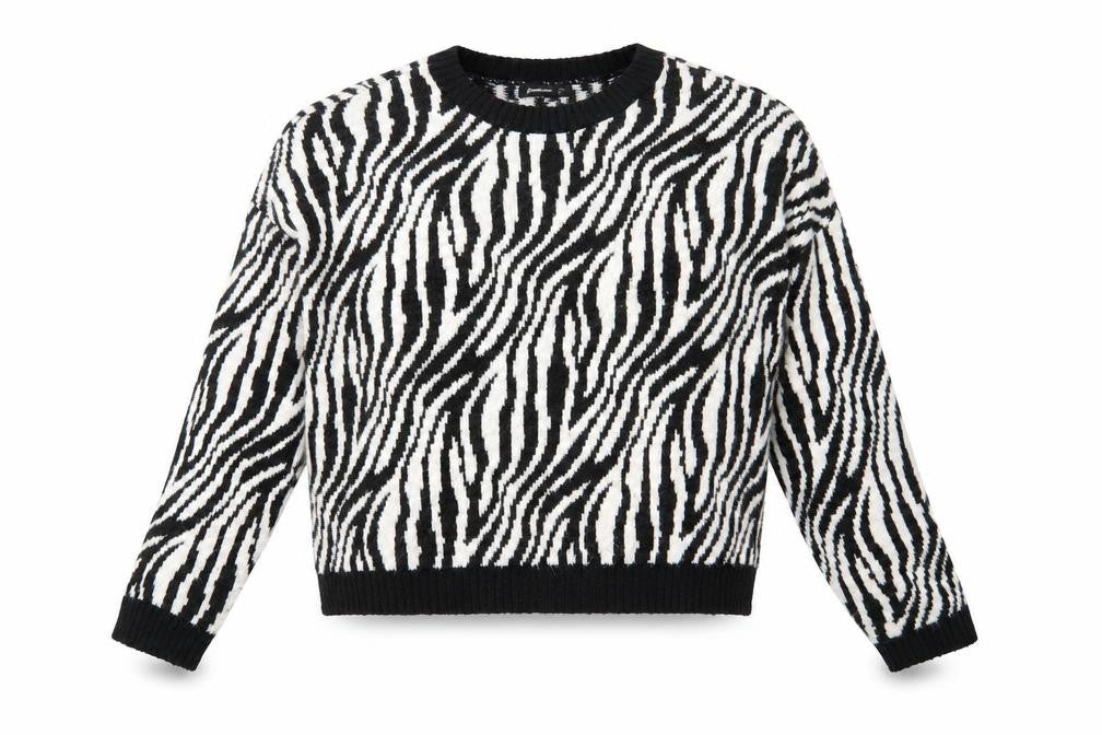 Stradviarius Womens Black Round Neck Animal Print Acrylic Pullover Jumper Size S - Zebra print