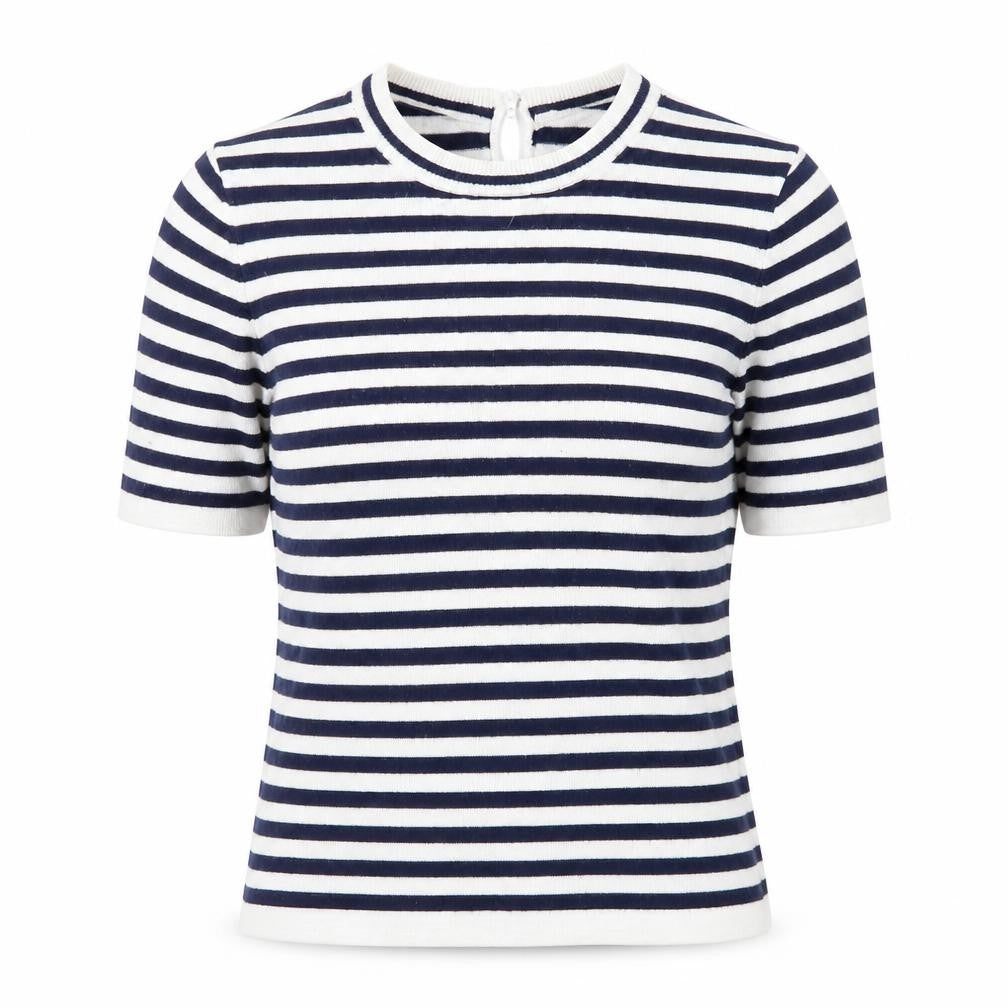 Front view of Zara women’s white scoop neck striped viscose jumper, size S