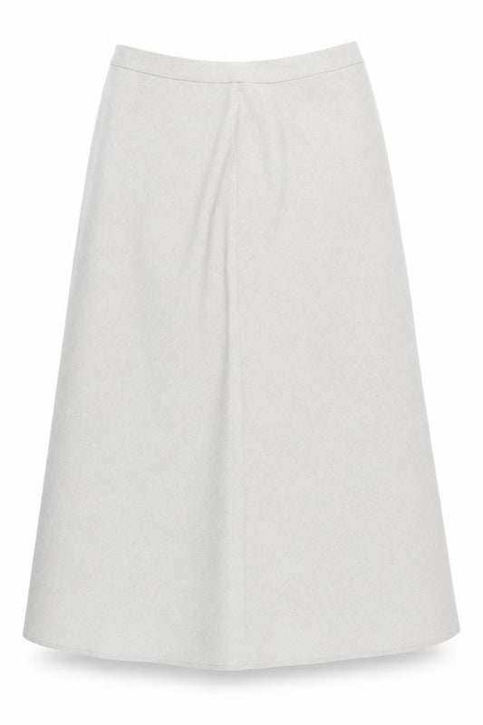 Front view of Topics women’s beige polyester swing skirt, size UK 10, zip