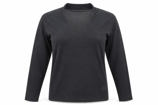Front view of Papaya women’s black polyester basic t-shirt, size UK 12, v-neck