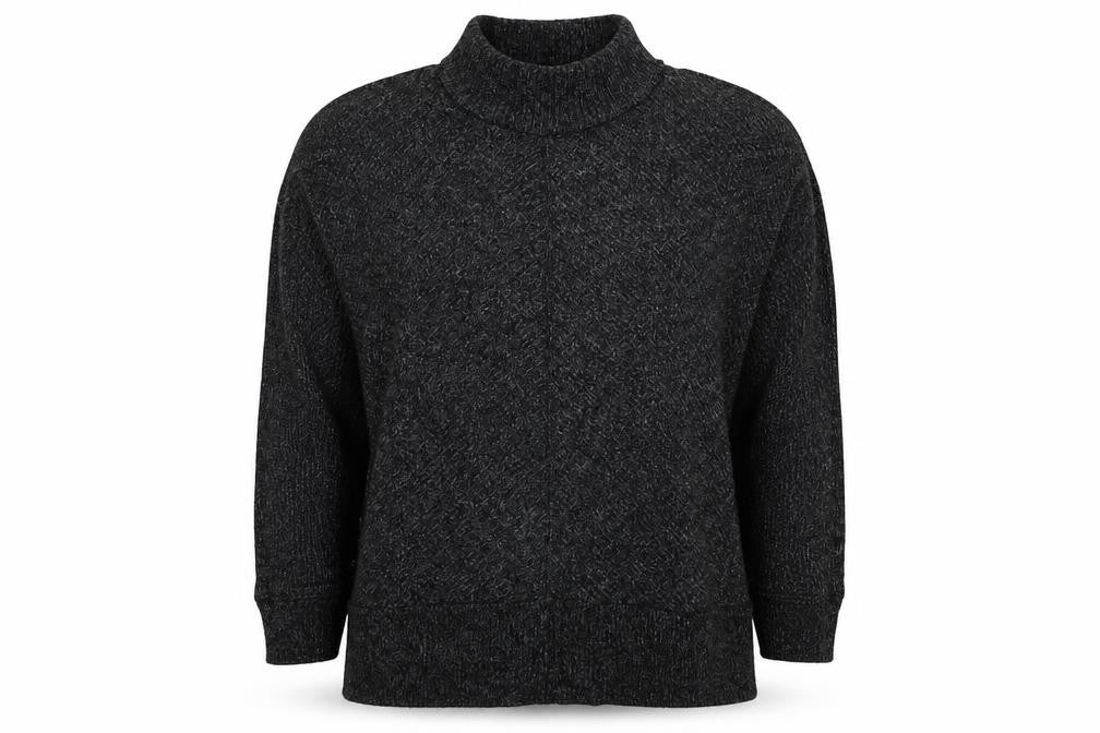 Front view of F&F women’s black mock neck viscose jumper, size L