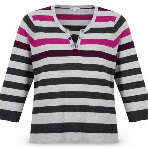 Country Casuals Womens Grey V-Neck Striped Viscose Pullover Jumper Size M