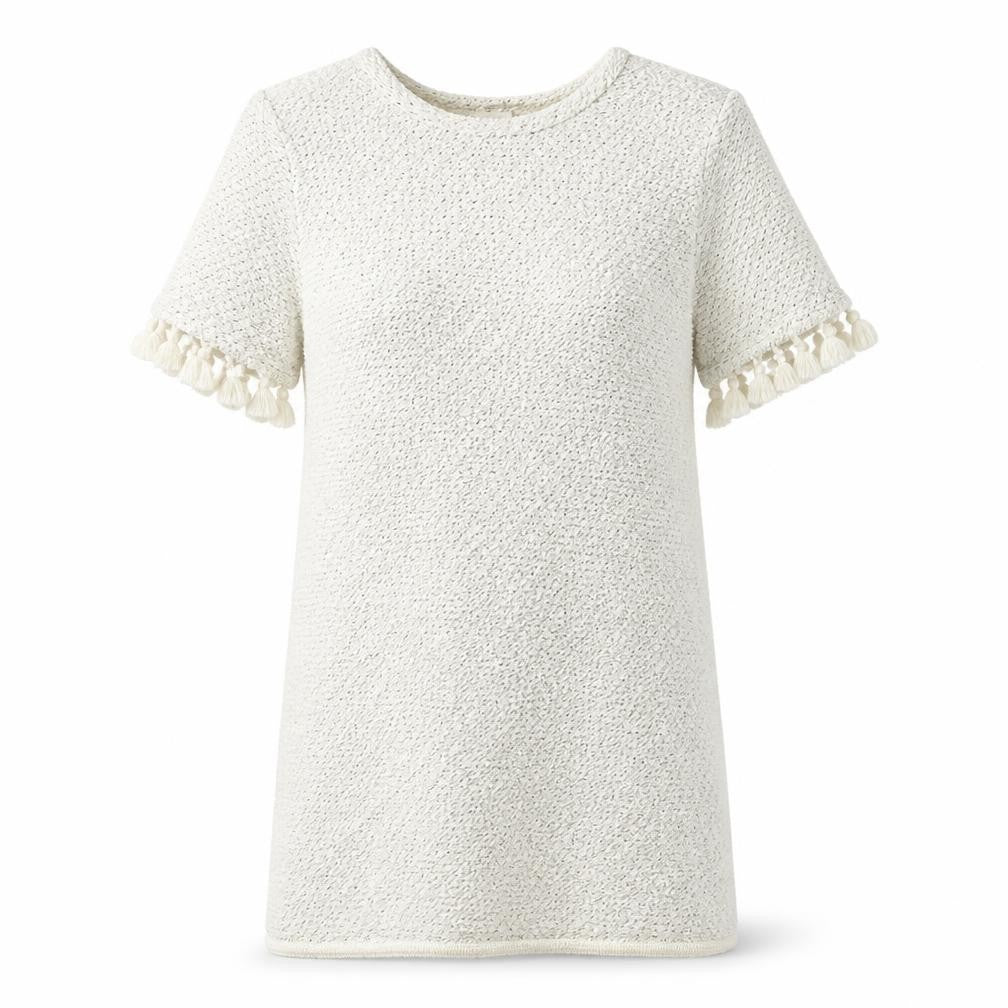 Front view of River Island women’s white geometric acrylic a-line, size UK 6, round neck pullover