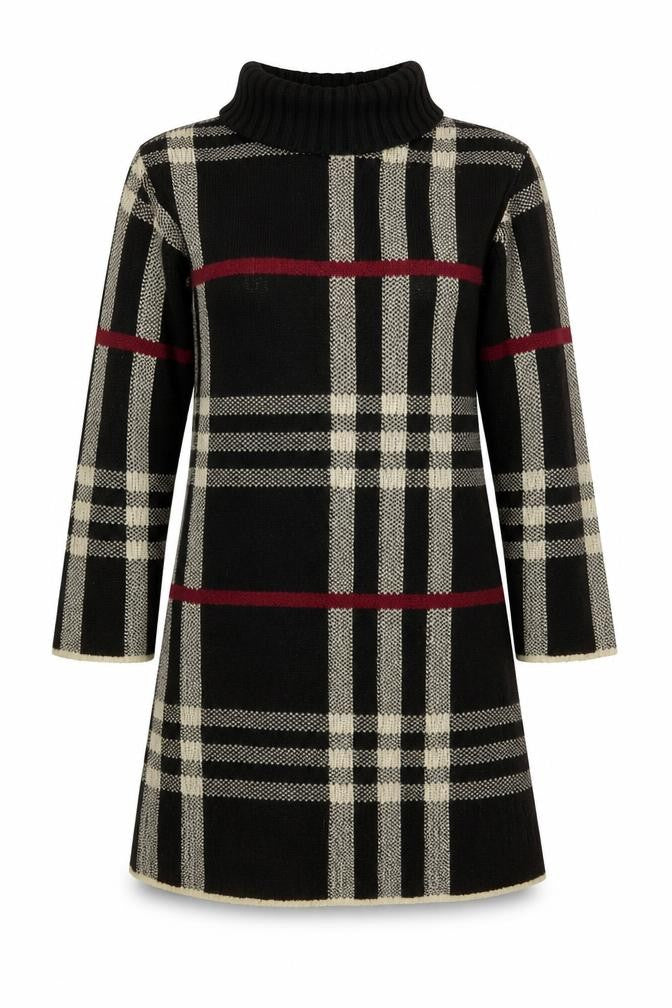 Gazelle Womens Black Geometric Acrylic Jumper Dress One Size Roll Neck Pullover